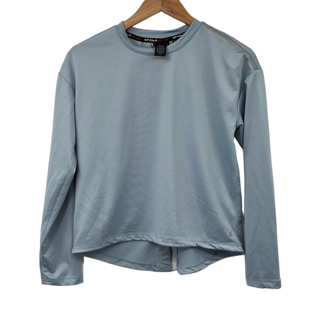 Spyder Active Top Womens Small Blue Long Sleeve Athletic Cropped‎ Pullover